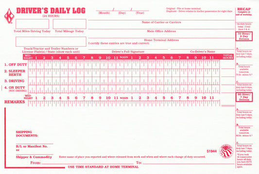 Driver's Daily Log Sheet