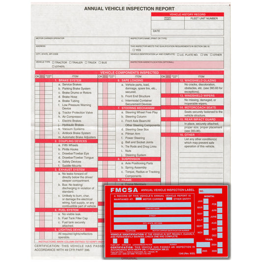Annual Vehicle Report Sheet & Red Annual Vehicle Inspection Label