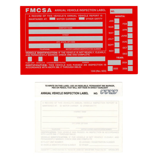 Red & White Annual Vehicle Inspection Label Decals