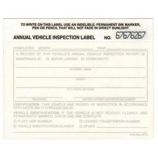 White Annual Vehicle Inspection Label